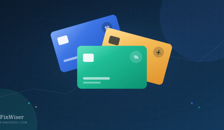 Illustration of three credit cards representing the best credit cards 2026 comparison — no-annual-fee, cash-back, and premium travel