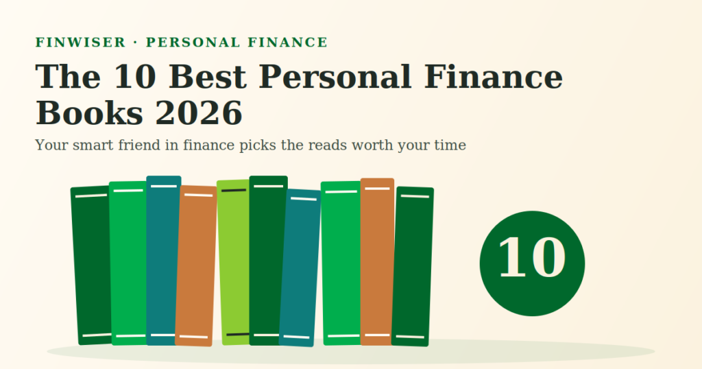 Best personal finance books 2026 — stack of ten books representing FinWiser's top money reading picks