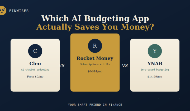 Cleo vs Rocket Money vs YNAB comparison — three budgeting app icons side by side
