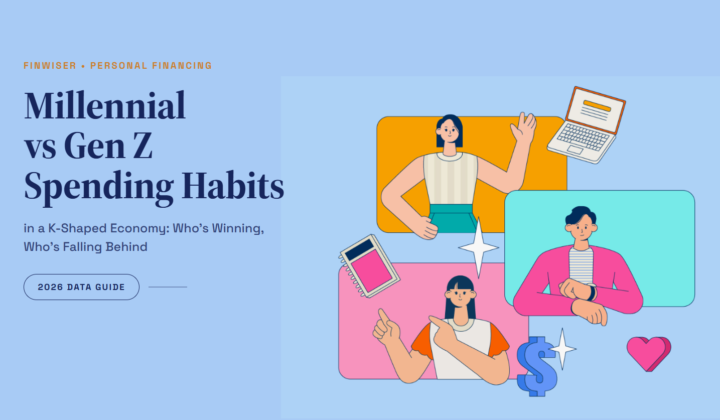 Illustration of a K-shaped economy showing rising and falling lines comparing Millennial and Gen Z spending habits in 2026