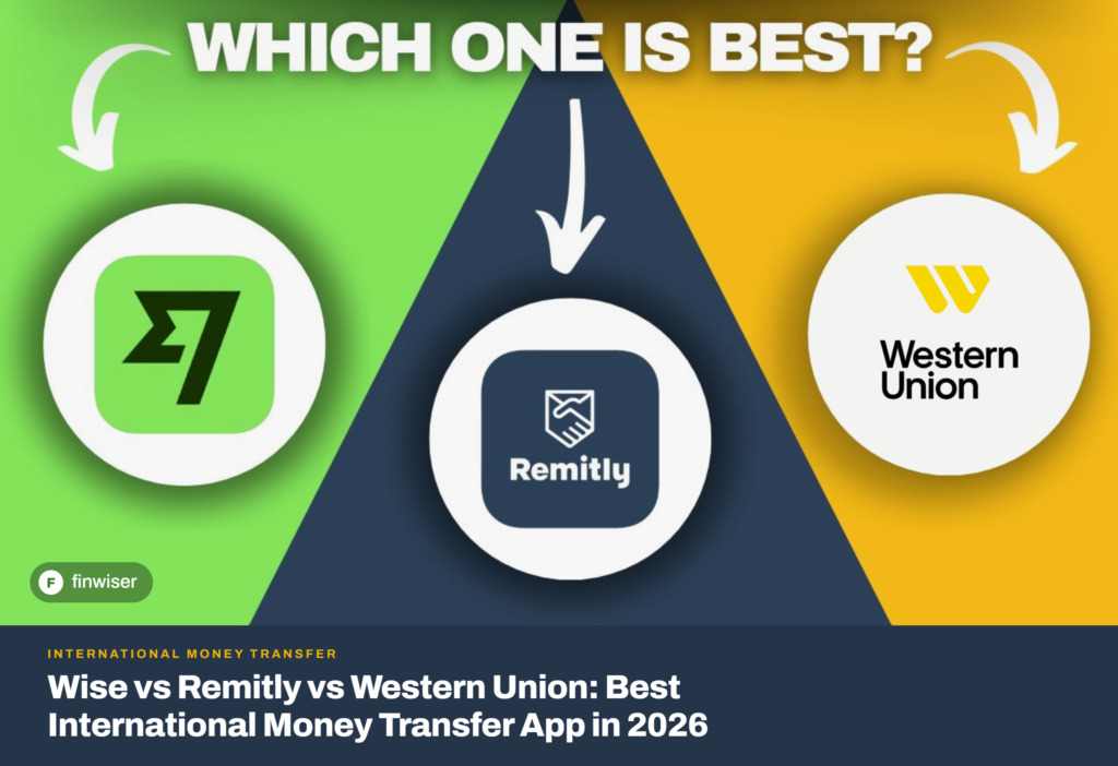 Wise vs Remitly vs Western Union comparison graphic asking "which one is best," with the Wise, Remitly, and Western Union app logos side by side on a green, navy, and gold background
