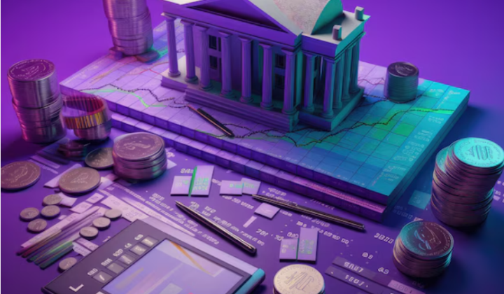 Featured image for open banking vs embedded finance comparison article, showing a 3D bank building on a financial data grid with coins and charts, branded with the FinWiser logo
