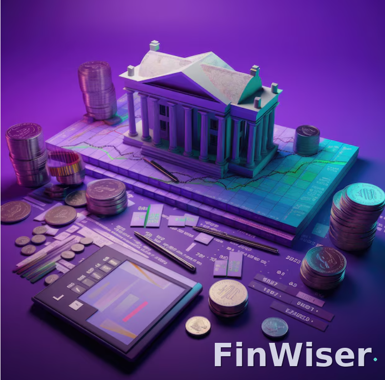 Featured image for open banking vs embedded finance comparison article, showing a 3D bank building on a financial data grid with coins and charts, branded with the FinWiser logo
