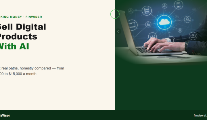 Sell digital products with AI — FinWiser guide comparing six paths from $300 to $15,000 a month