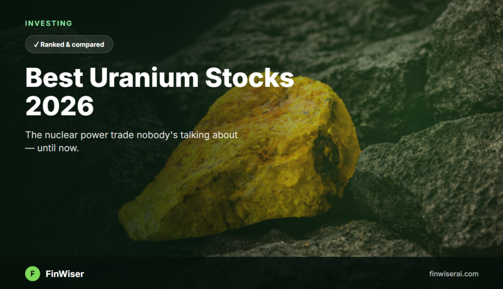 Best uranium stocks 2026 graphic with atom illustration and FinWiser branding