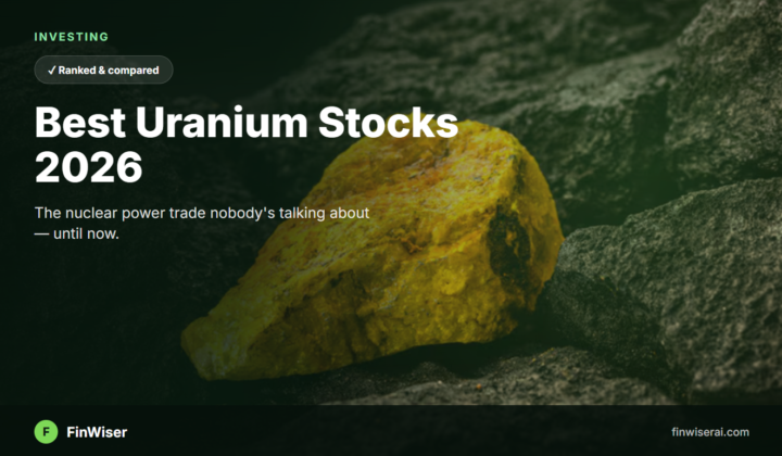 Best uranium stocks 2026 graphic with atom illustration and FinWiser branding