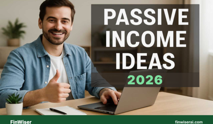 Passive income ideas 2026: smiling man giving a thumbs up while working on a laptop at a home desk