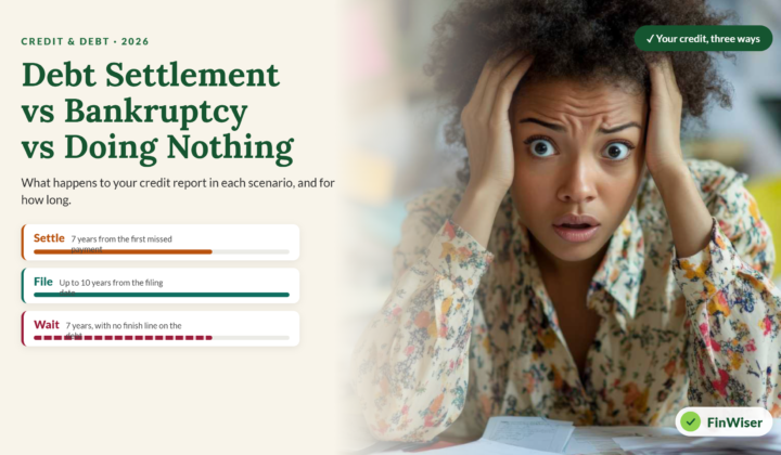 Debt settlement vs bankruptcy vs doing nothing comparison showing how long each stays on a credit report in 2026