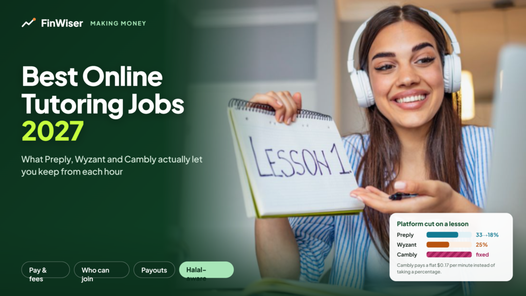Best online tutoring jobs 2027 graphic comparing the platform cut taken by Preply, Wyzant and Cambly